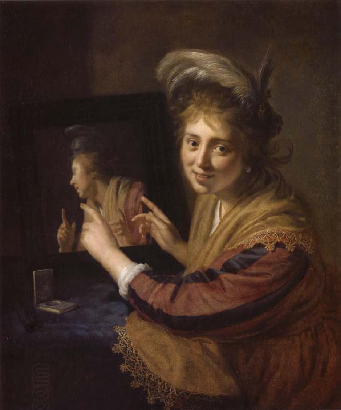 REMBRANDT Harmenszoon van Rijn Girl at a Mirror China oil painting art